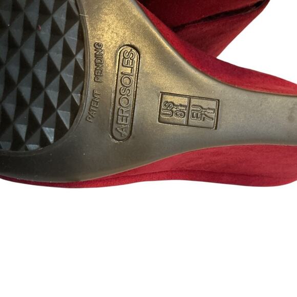 Aerosoles Boots Womens 9.5 M Sound Wave Wedge Ankle Booties Red Leather Peep Toe - Picture 11 of 14